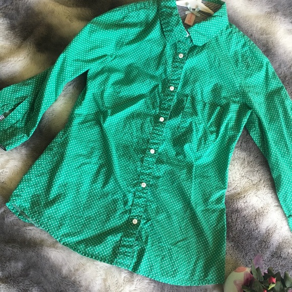 Downeast Green and white polka dot button down:Xs - Picture 2 of 3